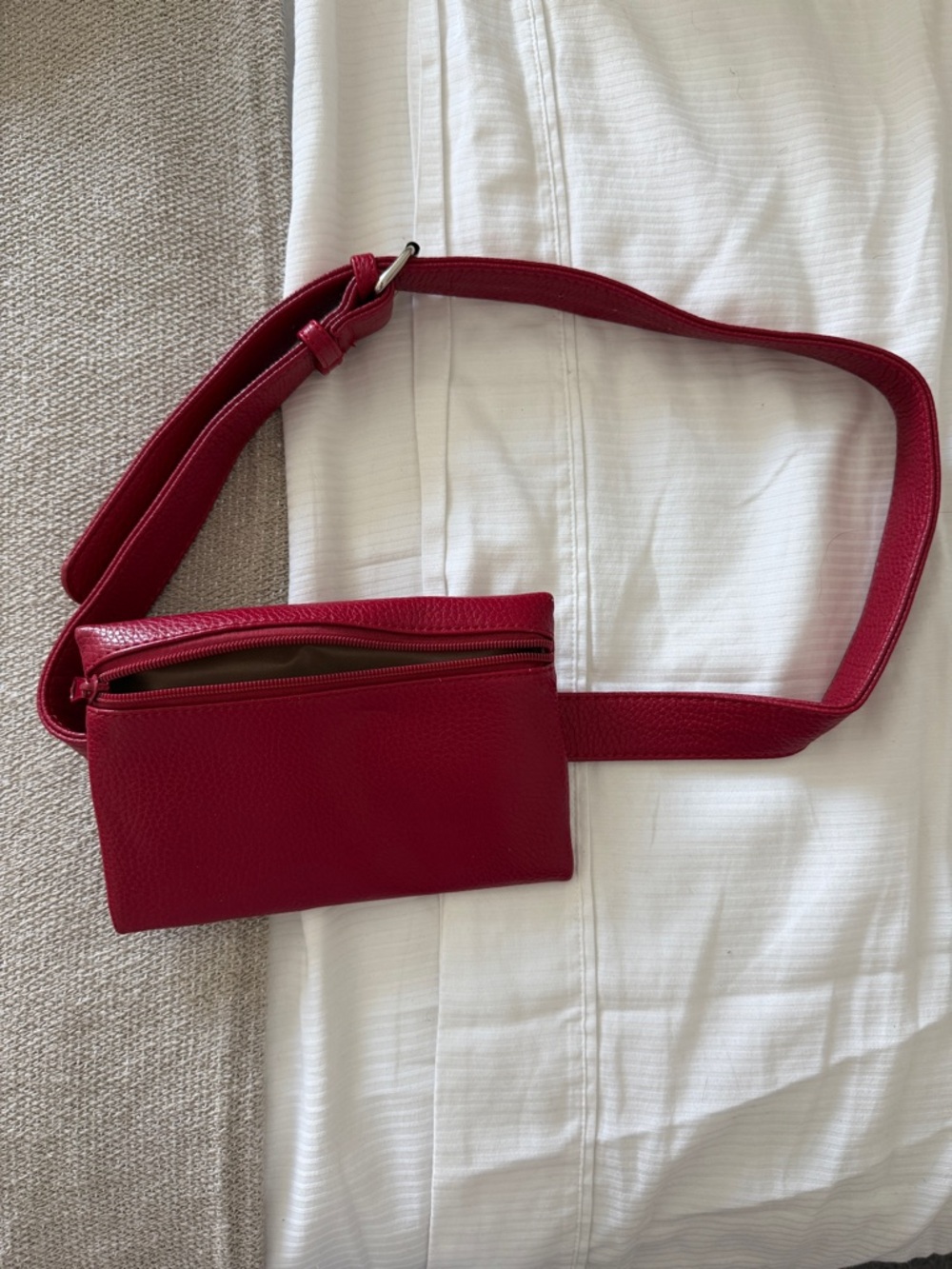 Red Leather Crossbody Belt Bag - Unbranded